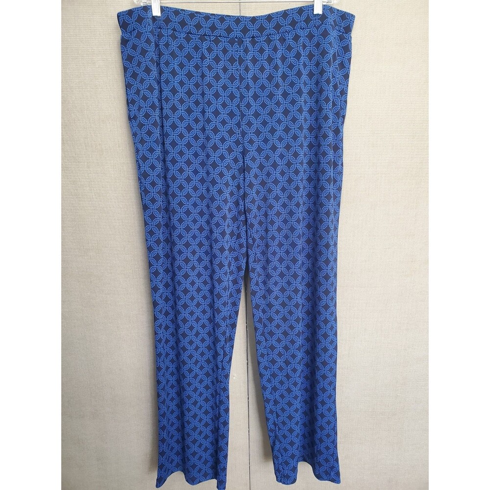 Susan Graver Black/Blue Geo Chain Print LiquidKnit Pull-On Pants Size 1X